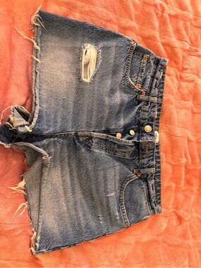 BDG Medium Blue Distressed High-Waist Jean Shorts